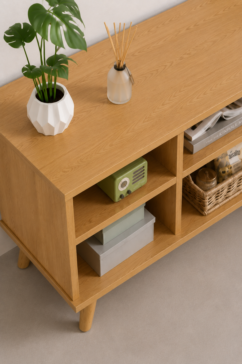 Meuble TV 2-en-1 Scandinave Bois clair pour Salon & Chambre