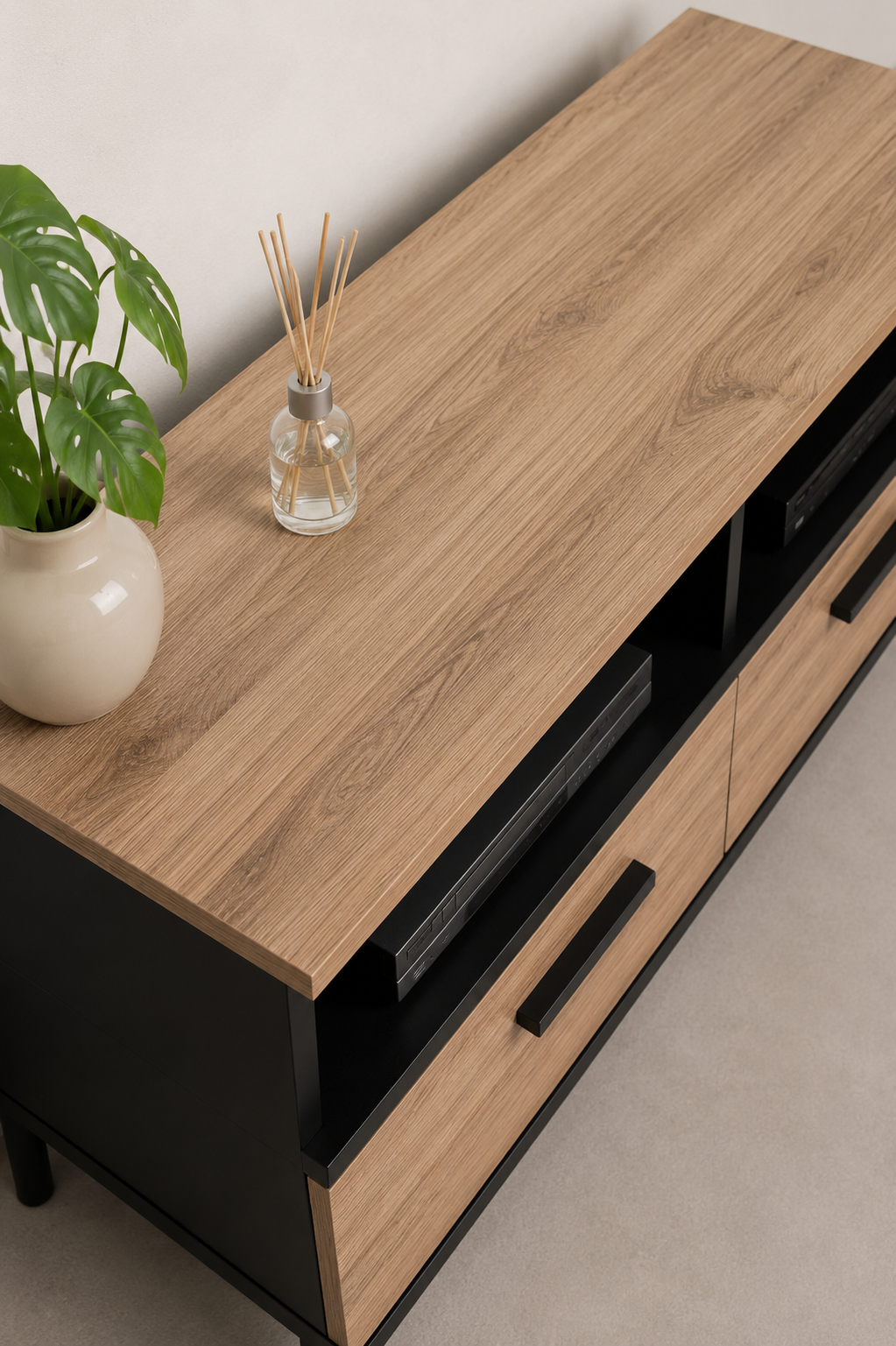 Meuble TV Industriel 120 cm Chêne & Acier Noir pour Salon