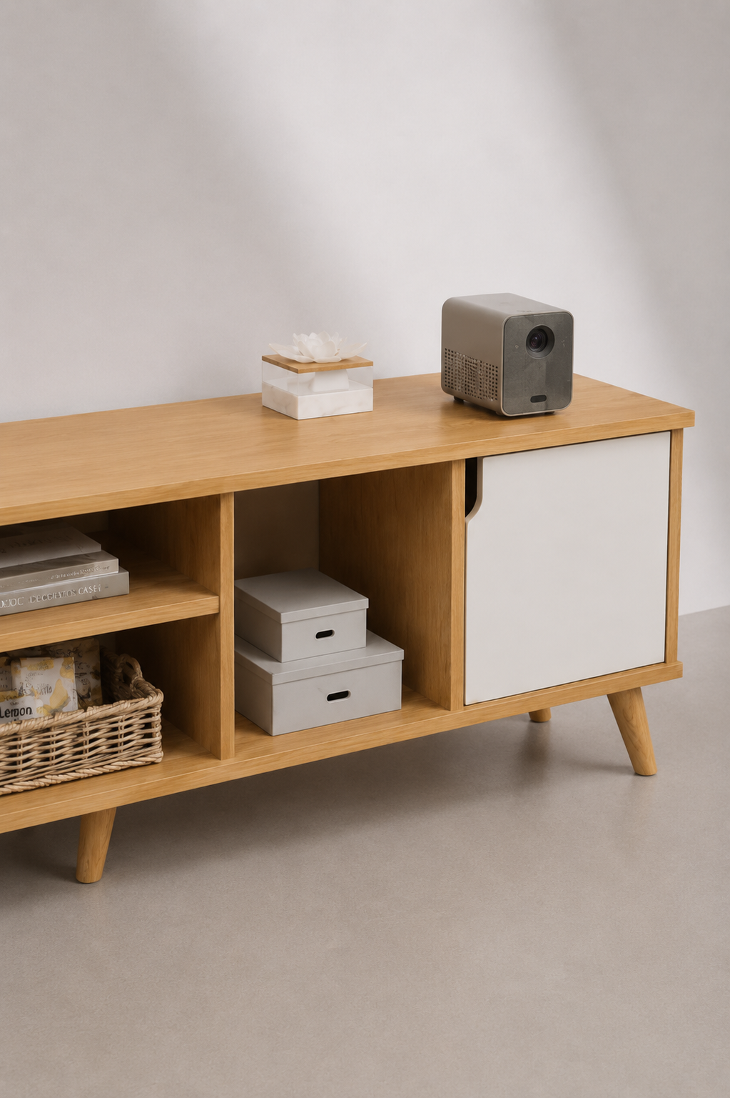 Meuble TV 2-en-1 Scandinave Bois clair pour Salon & Chambre