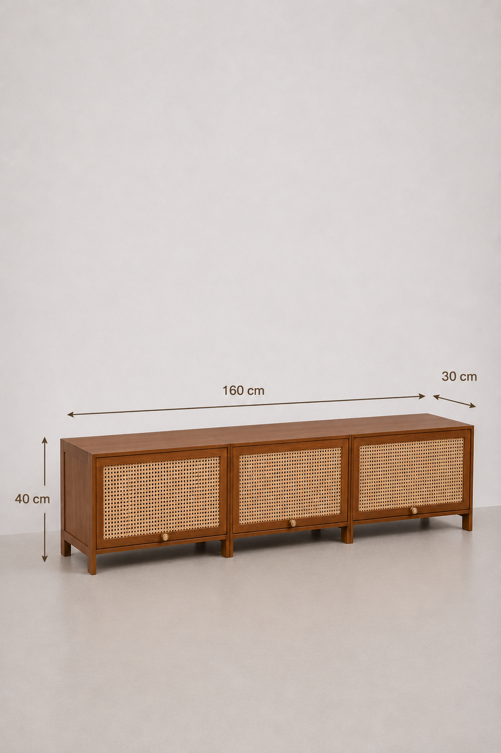 Meuble TV Scandinave Bois de Chêne et Rotin