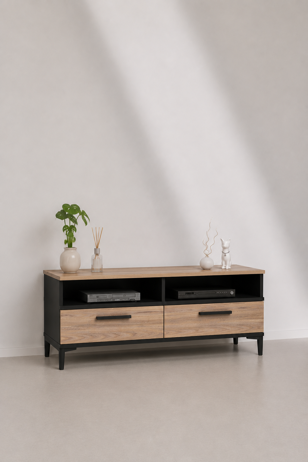 Meuble TV Industriel 120 cm Chêne & Acier Noir pour Salon