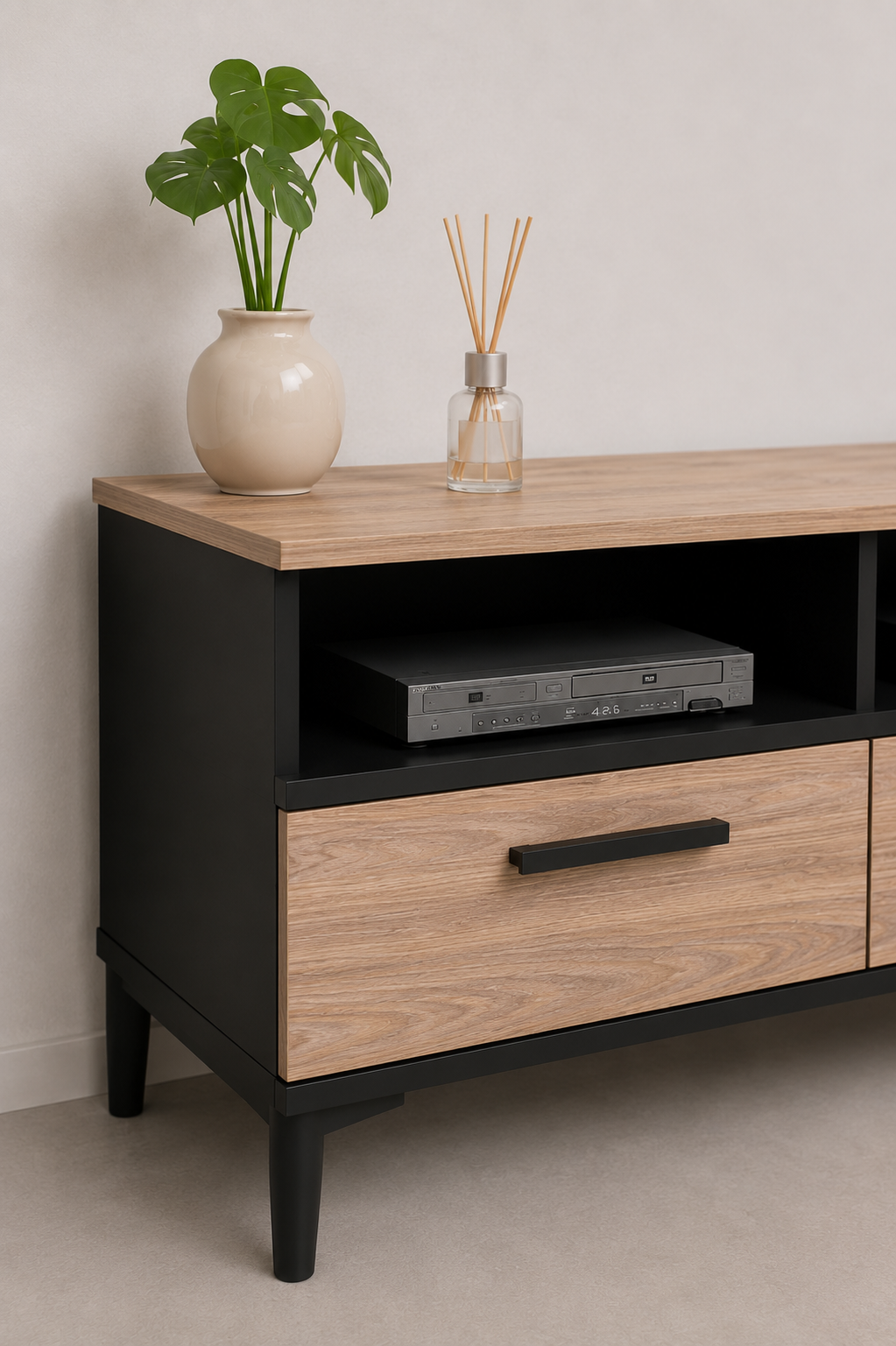 Meuble TV Industriel 120 cm Chêne & Acier Noir pour Salon