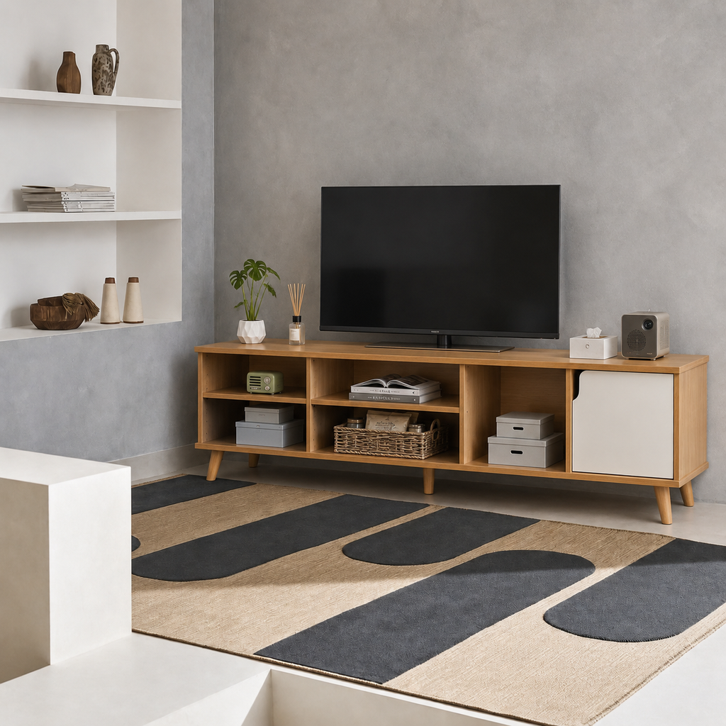 Meuble TV 2-en-1 Scandinave Bois clair pour Salon & Chambre