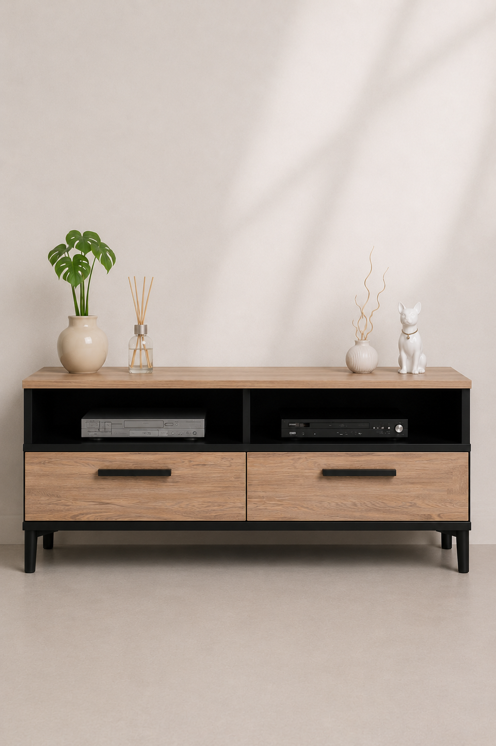 Meuble TV Industriel 120 cm Chêne & Acier Noir pour Salon