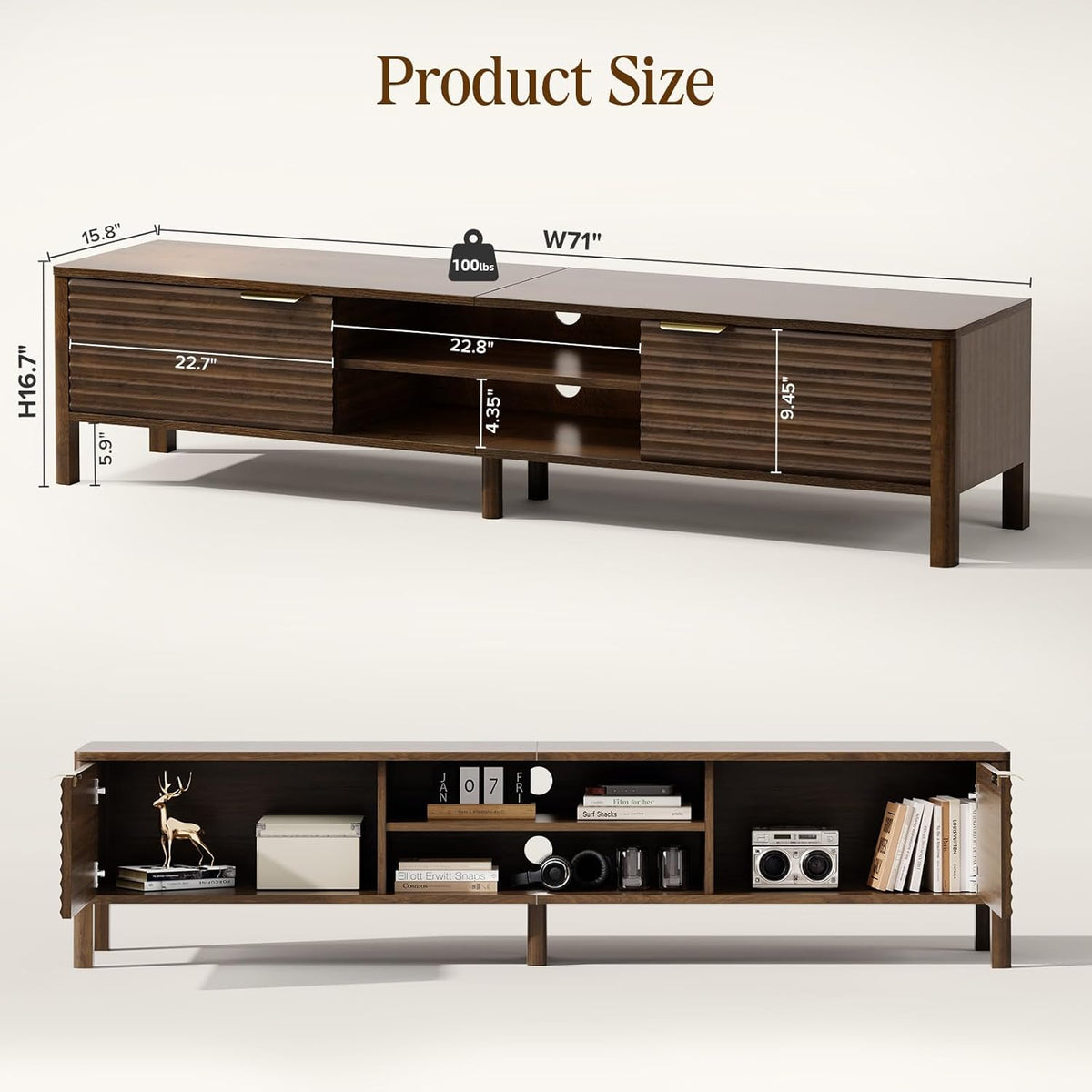 Meuble TV en Noyer au style japandi moderne ASTRA