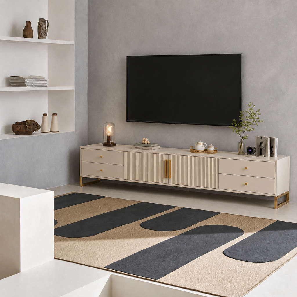 Meuble TV Minimaliste en Bois Clair Style Moderne