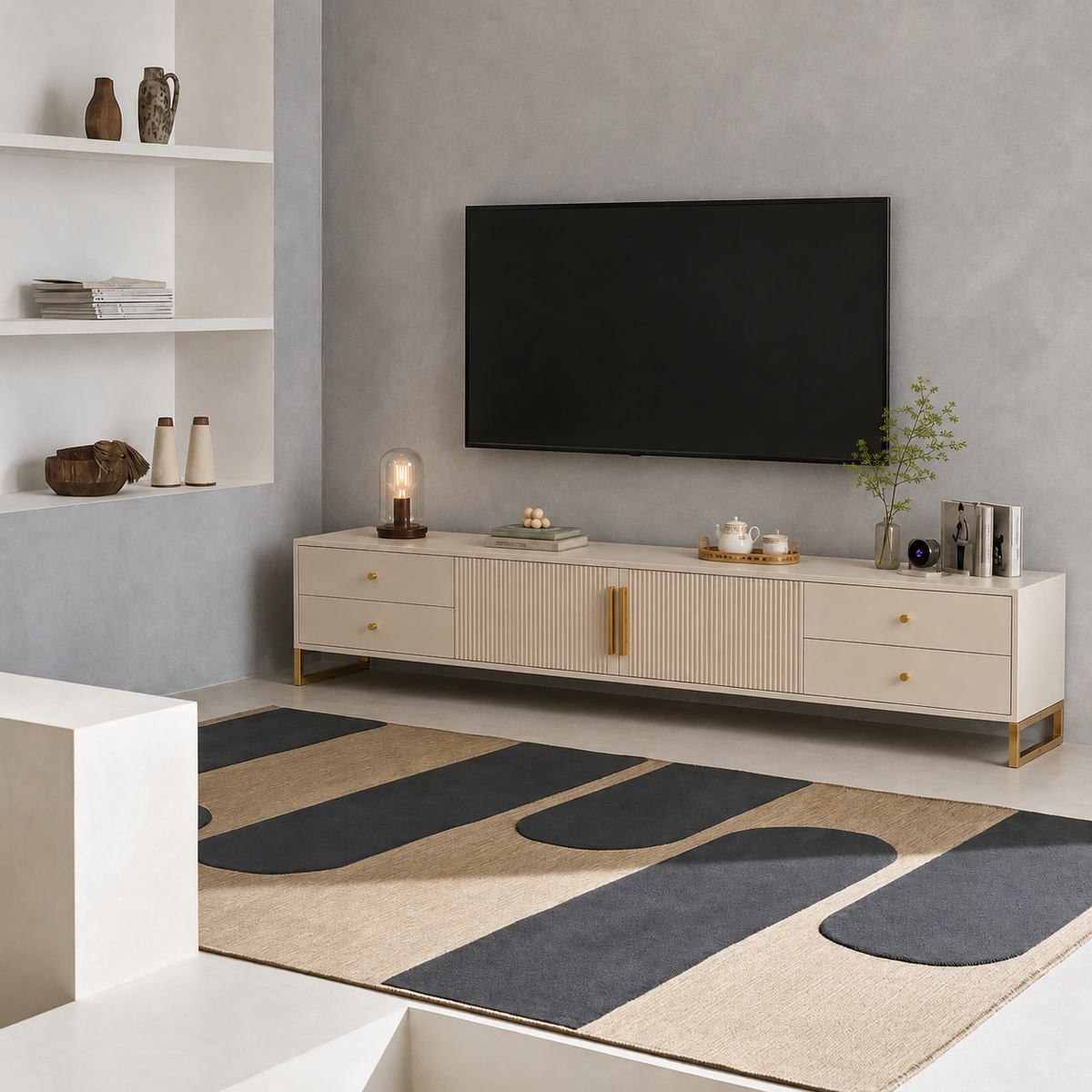 Meuble TV Minimaliste en Bois Clair Style Moderne