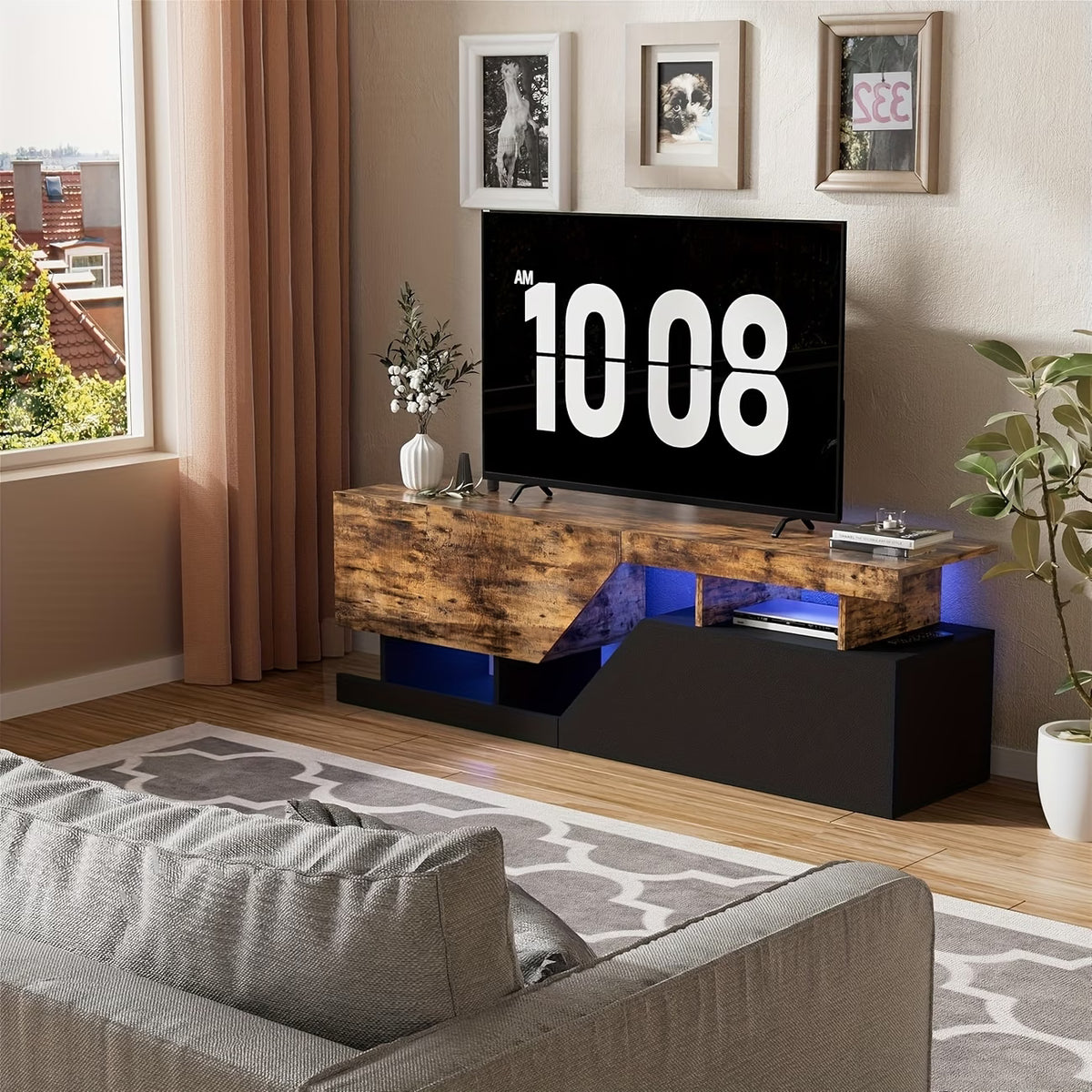 Meuble TV Led Bois 140 cm Bois Vieilli – NÉO