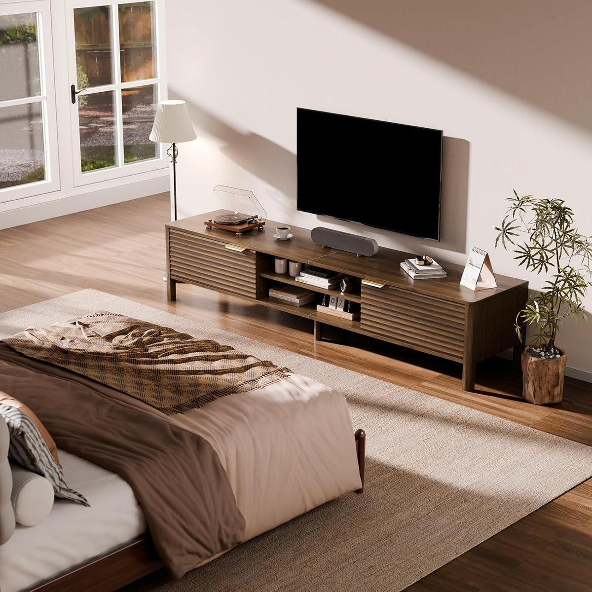 Meuble TV en Noyer au style japandi moderne ASTRA