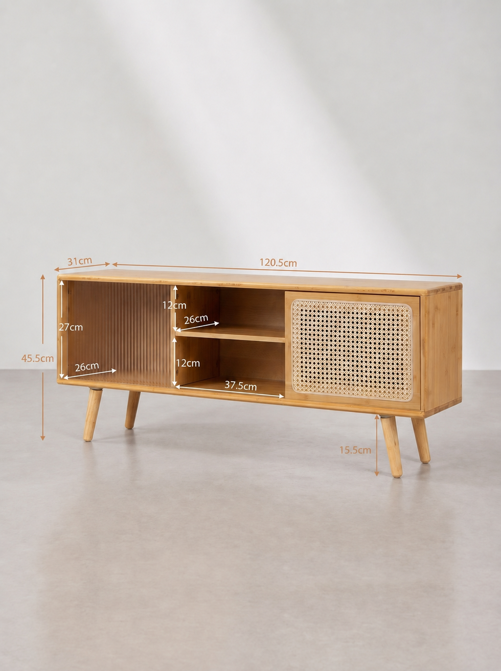 Meuble TV Cannage Rotin Japandi Scandinave 140cm