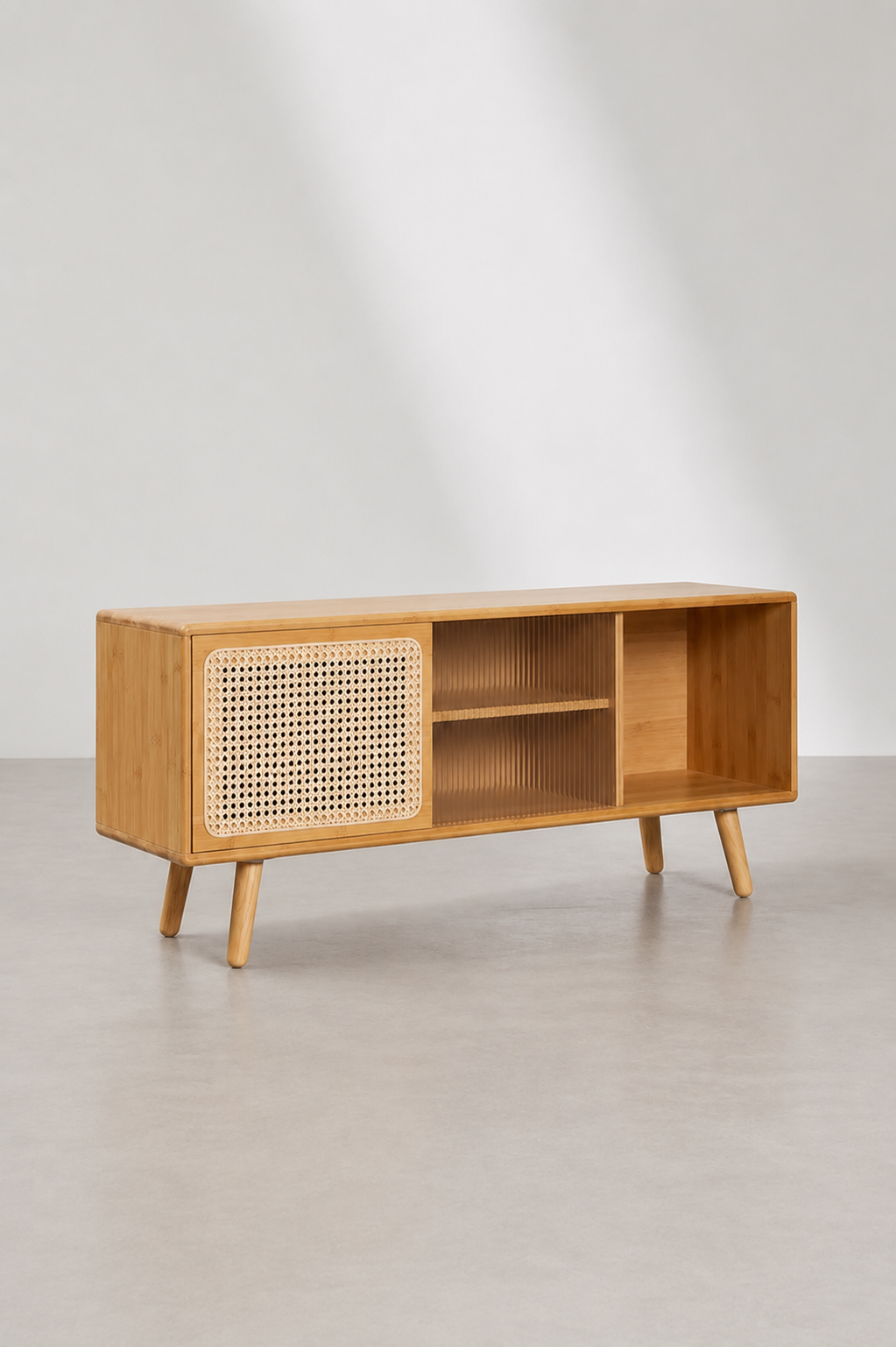 Meuble TV Cannage Rotin Japandi Scandinave 140cm