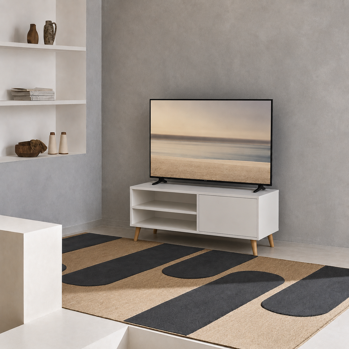 Meuble TV Moderne 120 cm pour TV jusqu'à 55", Banc TV pour Salon & Chambre