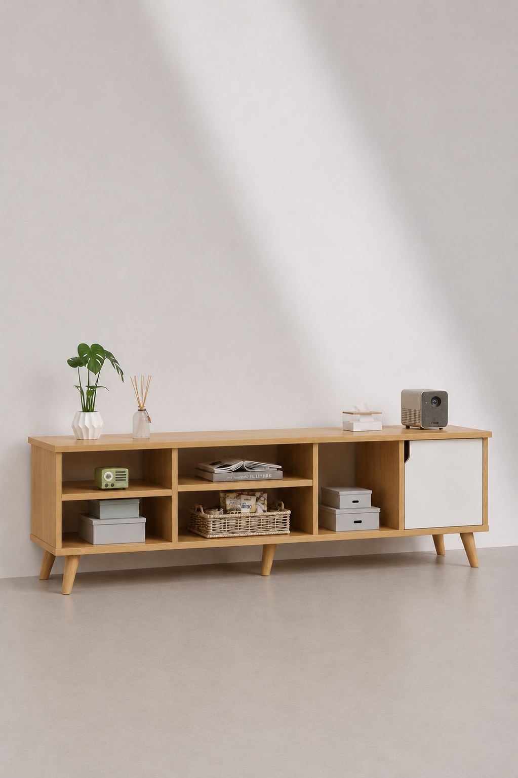 Meuble TV 2-en-1 Scandinave Bois clair pour Salon & Chambre