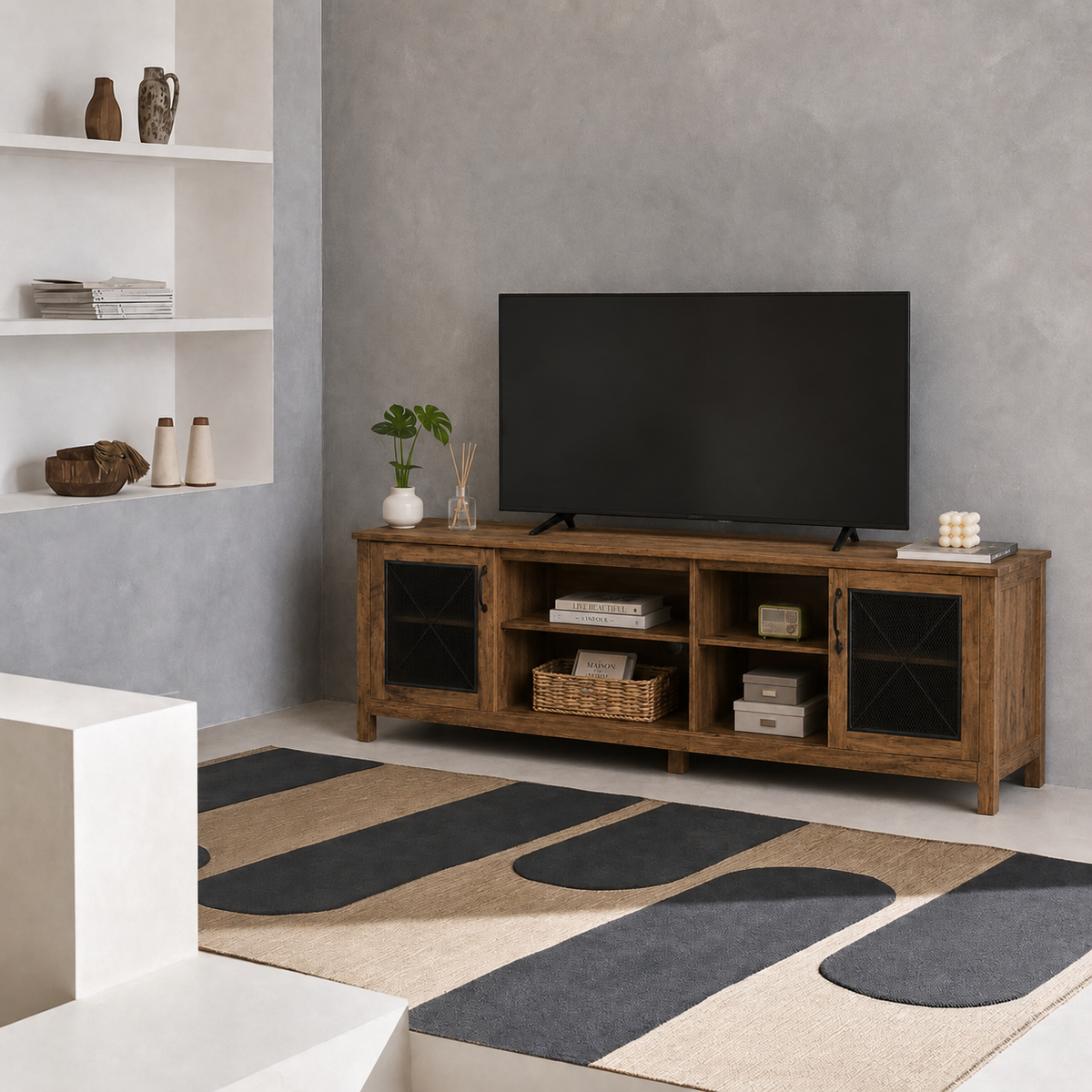 Meuble TV Moderne Minimaliste Ajustable, Unité de Rangement pour Salon