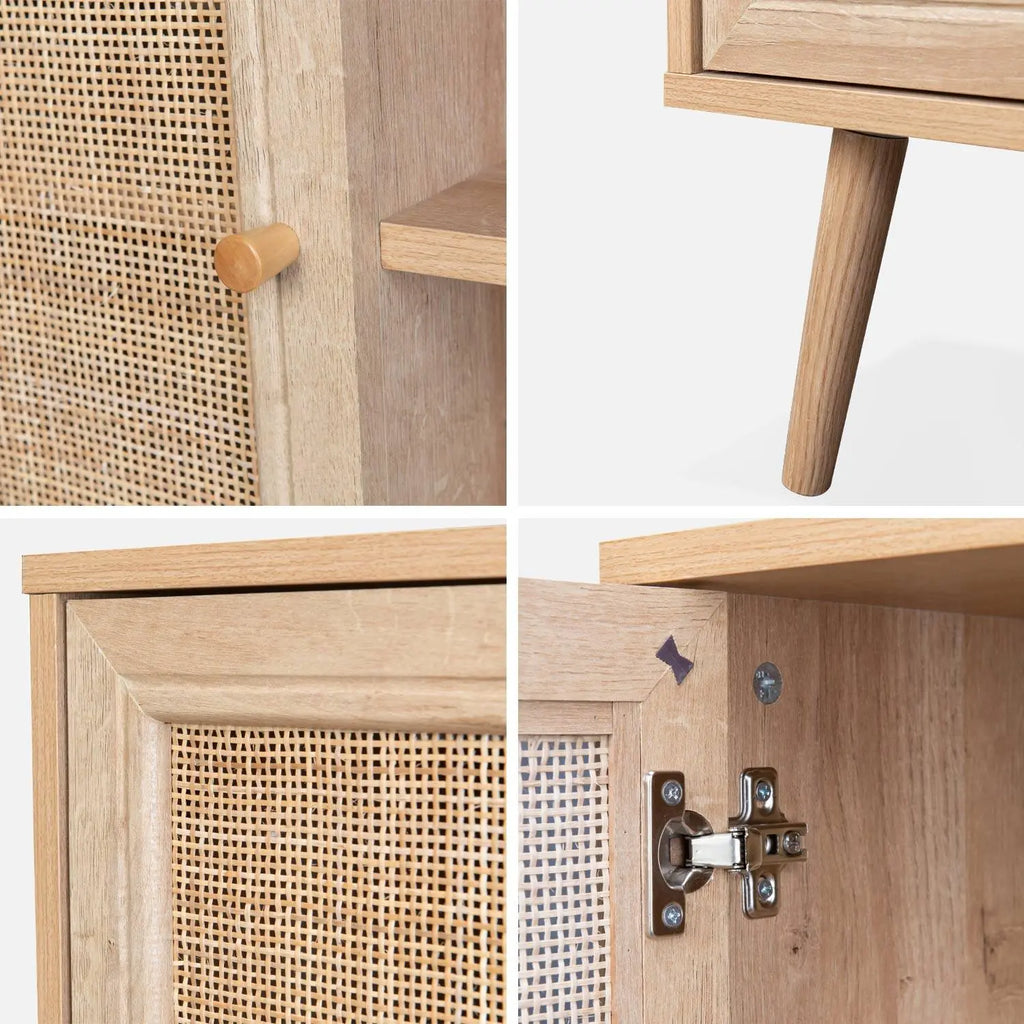 Meuble TV rotin scandinave cannage 2 portes 120 cm