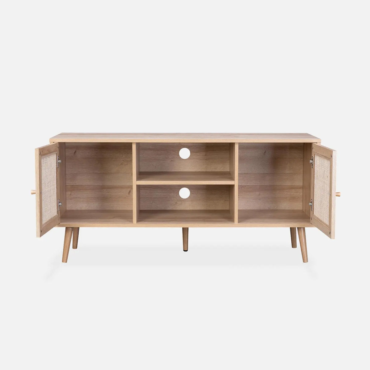Meuble TV rotin scandinave cannage 2 portes 120 cm