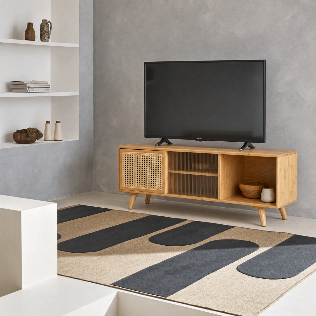 Meuble TV Cannage Rotin Japandi Scandinave 140cm